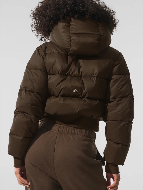 ALO Yoga Jackets & Blazers - ALO Yoga Cropped Hooded Puffer Jacket in Dark Brown